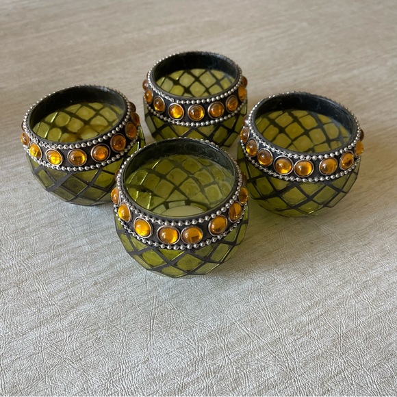 Set of (4) Mosaic Glass Tea Light votive candle holders - Picture 3 of 8